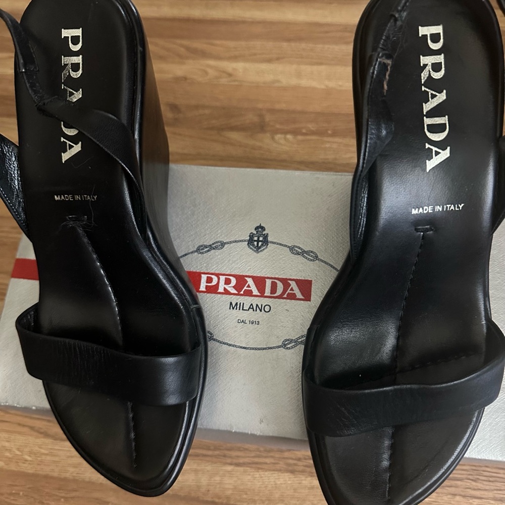 Prada Black Wedge Sandals with Minimalist Design